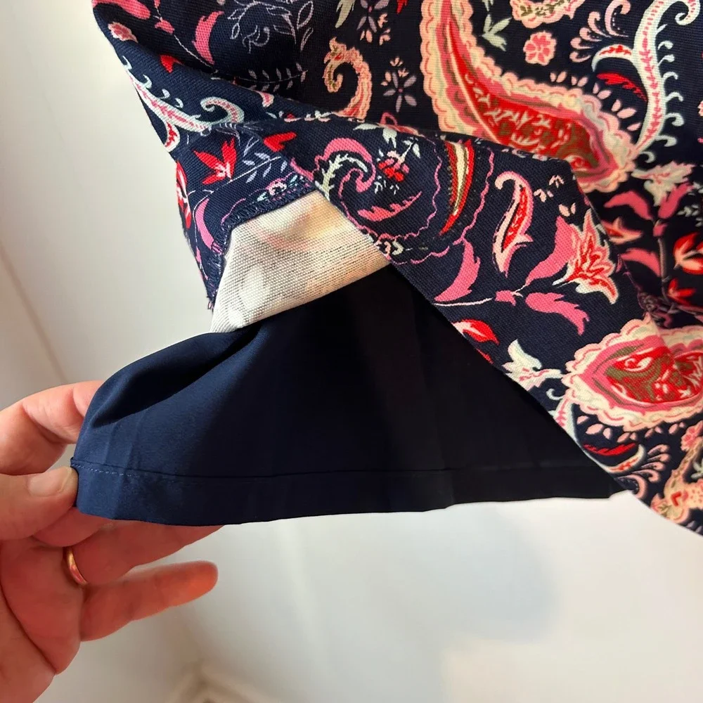 Talbots‎ Womens Navy Blue Pink Paisley Cotton Blend Pencil Skirt Size 14
